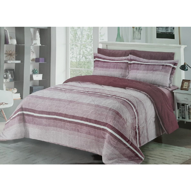 Flannel Comforter 6 Pcs Set, King Size, Color Tearose, QP-CMF-CN-K007-PLS007